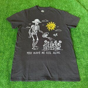 Peace of Mind “You Make Me Feel Alive” Skeleton Black Graphic T-Shirt – Size S